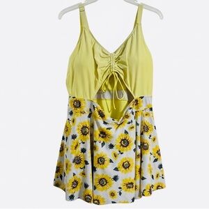 Yellow Sunflower Print Bathing Suit